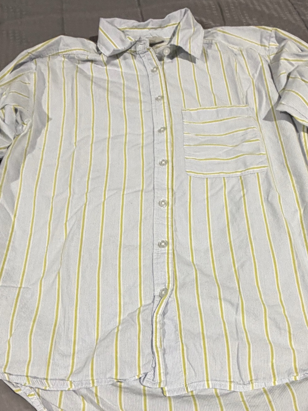 LOFT White Button-Down Shirt with Yellow Stripes